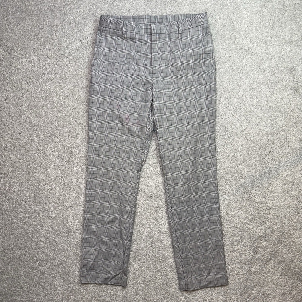 Tommy Hilfiger Mens 30x30 Gray Plaid Glen Check Slim Dress Pants Trousers